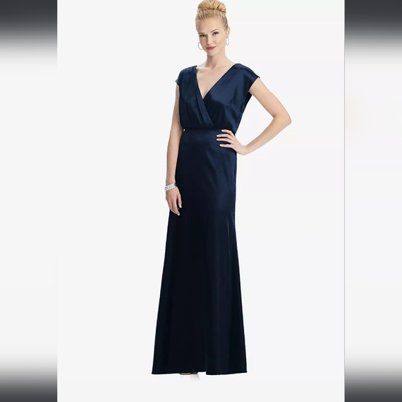 Dessy Collection Dresses & Skirts - Dessy Collection Cap Sleeve Blouson Faux Wrap In Midnight Navy Style 305…